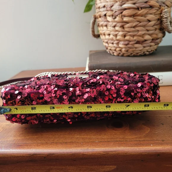 Kate Spade Kiki Deep Berry Burgandy Sequin Convertible Shoulder Bag Purse - Picture 5 of 15